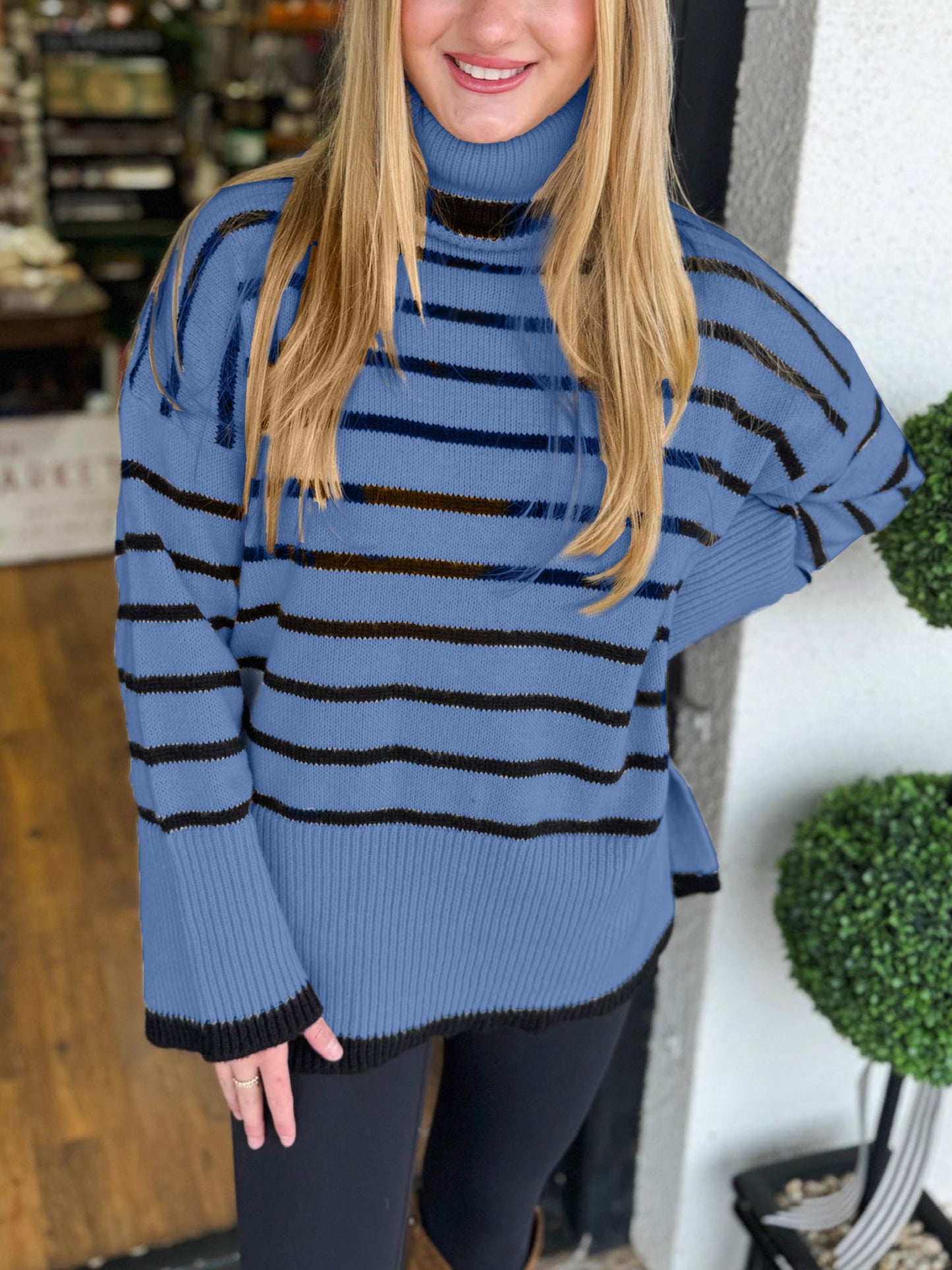 Women's Striped Turtleneck Oversized Sweater (Buy 2 Free Shipping)