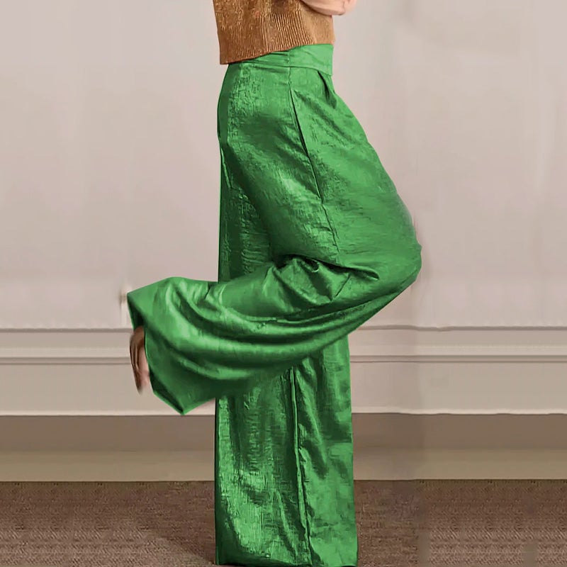 Casual Short-Sleeve Top & Wide-Leg Pants Two-Piece Suit