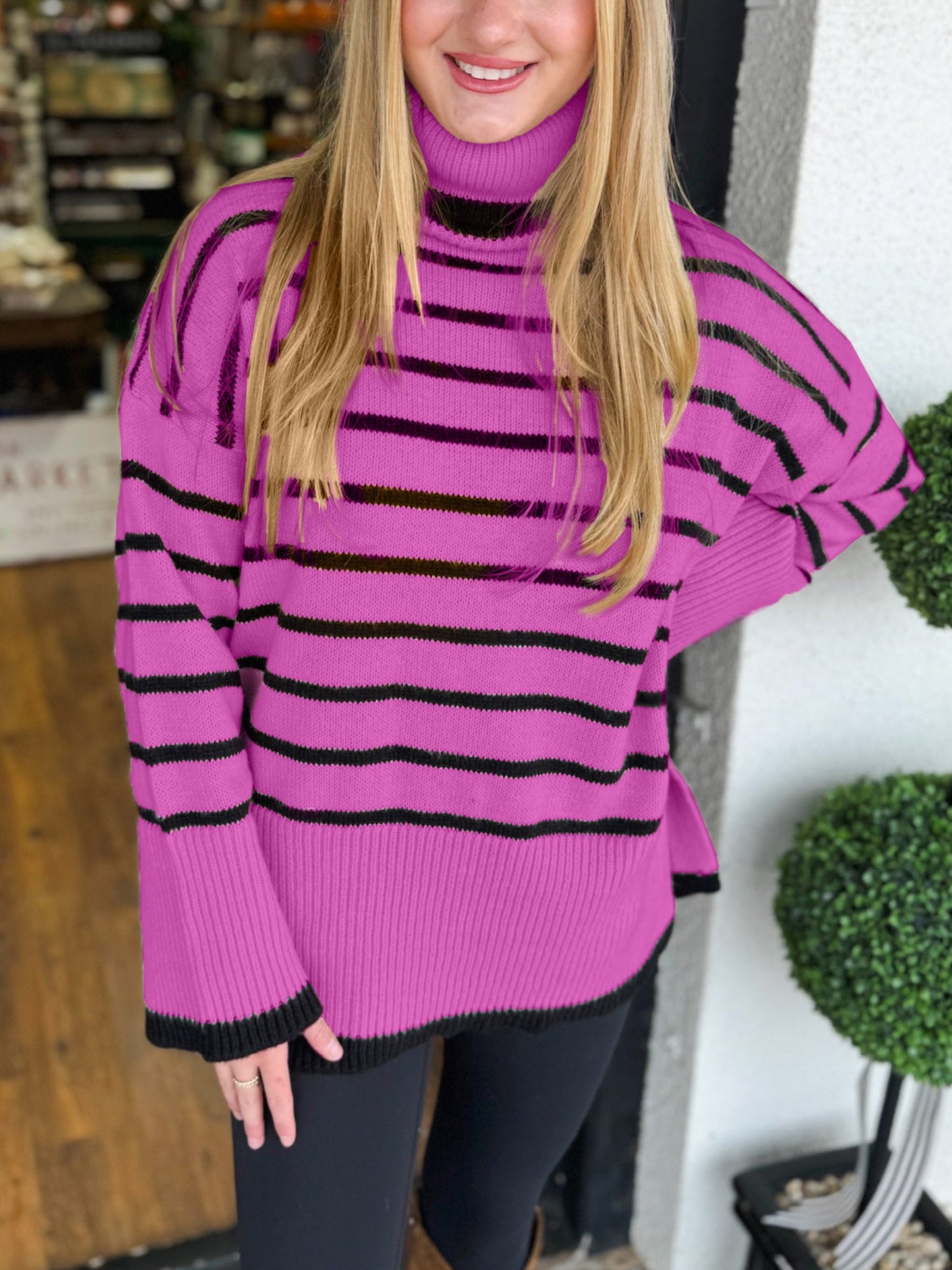 Women's Striped Turtleneck Oversized Sweater (Buy 2 Free Shipping)