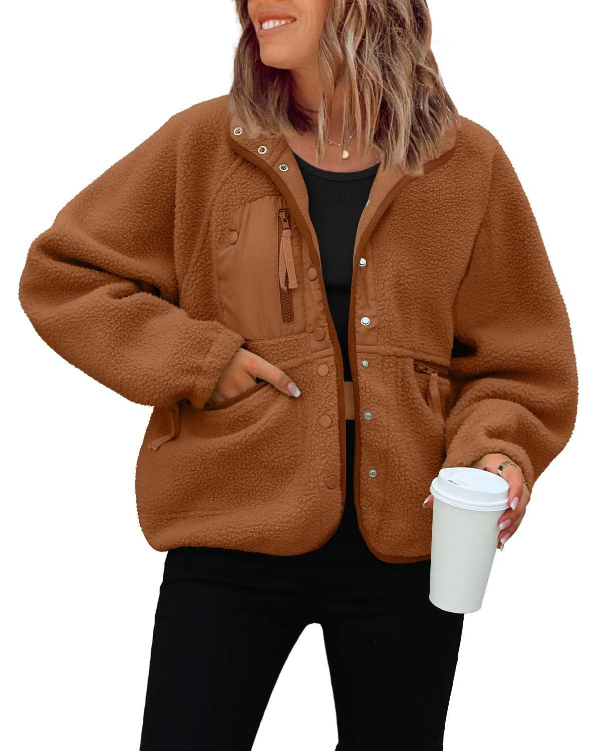 Women's Button Down Fuzzy Fleece Jacket (Buy 2 Free Shipping)