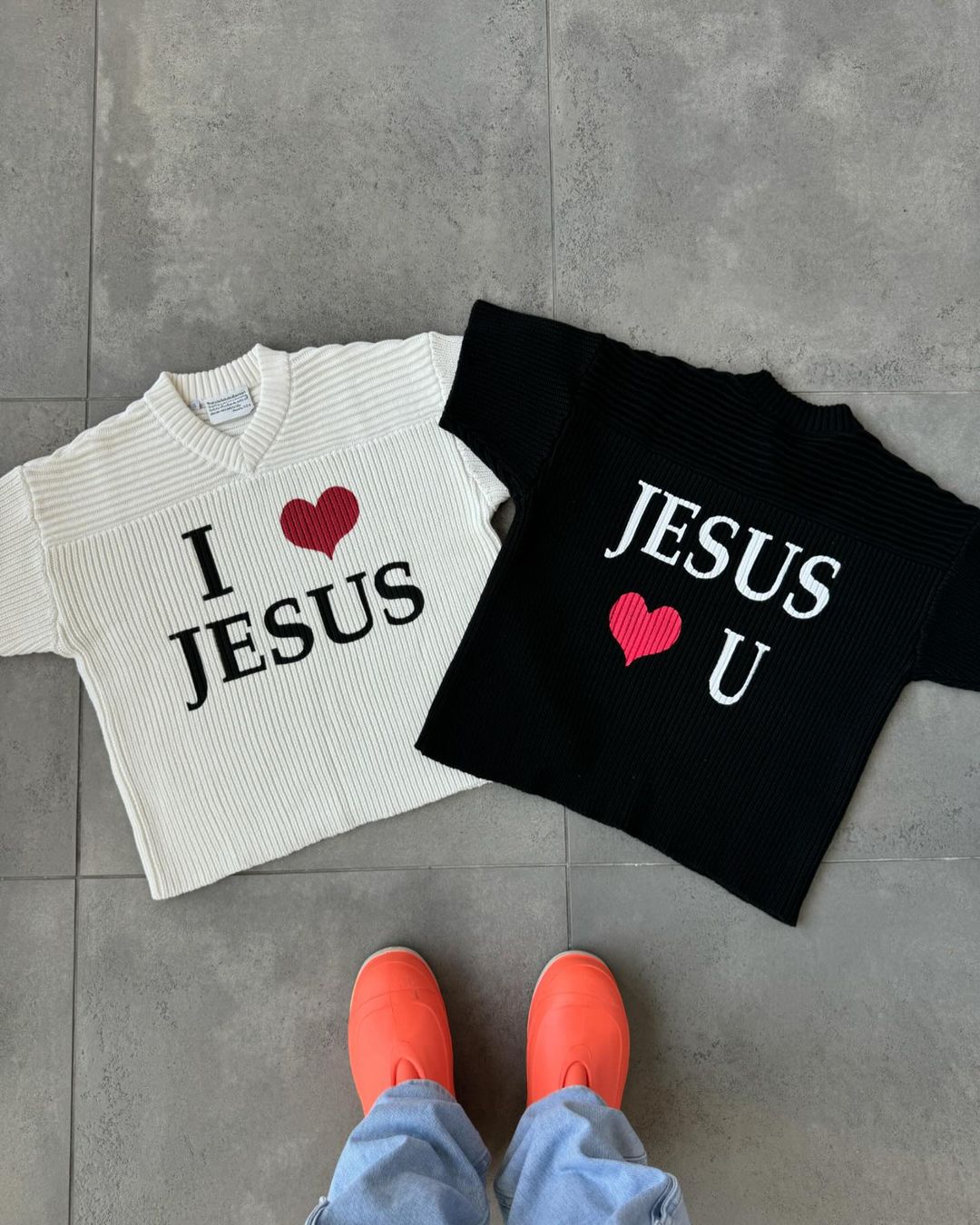 'I π Jesus' print, high-quality texture, comfortable Knitted Jerseys