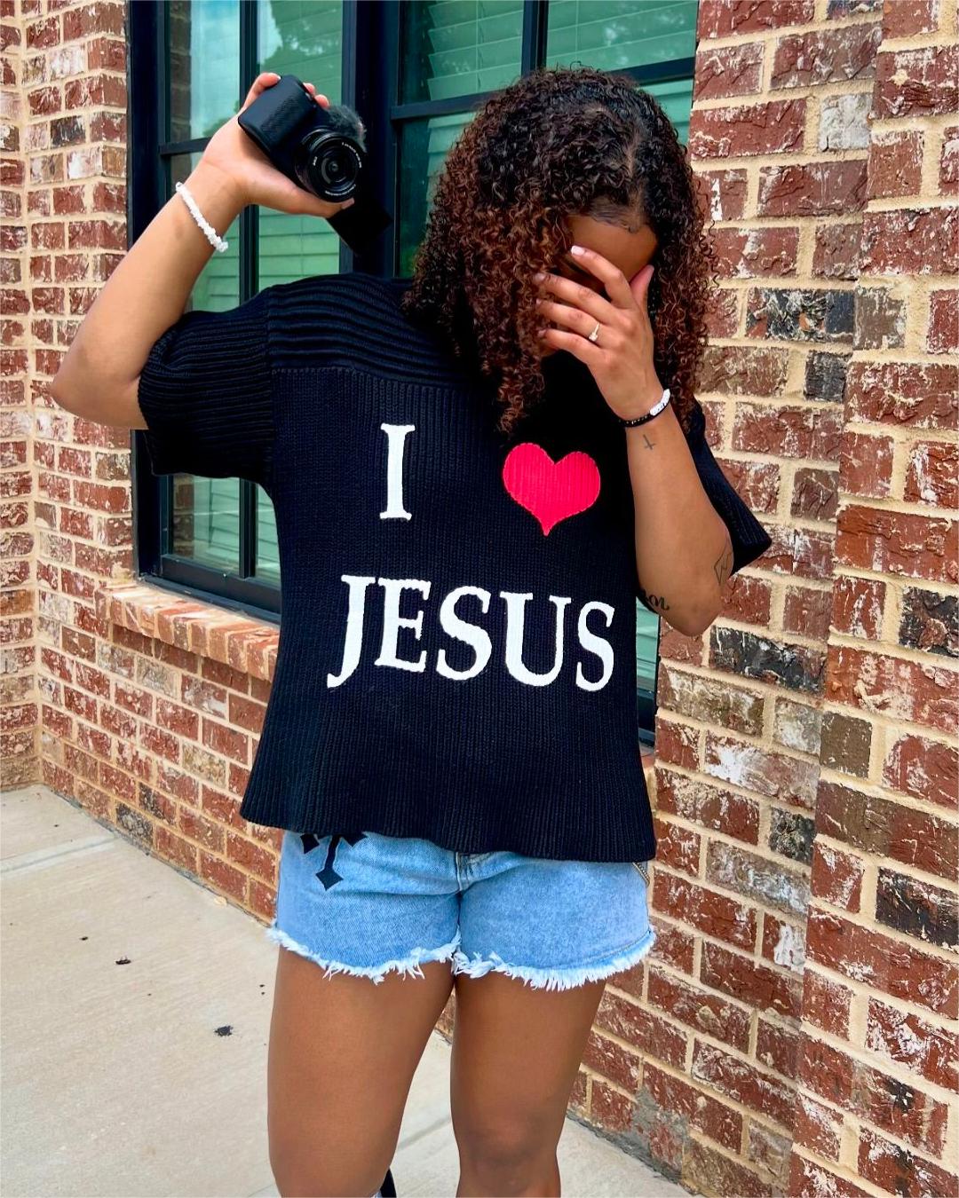 'I π Jesus' print, high-quality texture, comfortable Knitted Jerseys