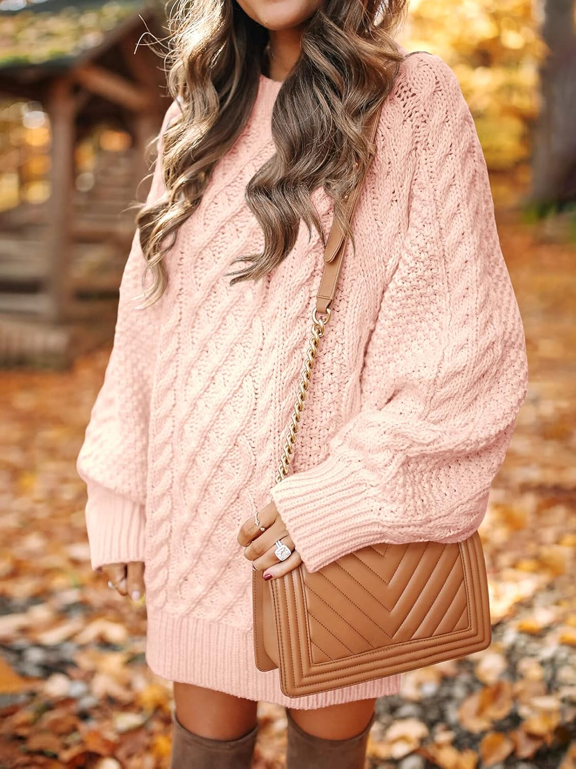 ANRABESS Women Long Sleeve Oversized Cable Knit Chunky Baggy Loose Pullover Tunic Mini Sweater Dress 2024 Trendy Fall Outfits