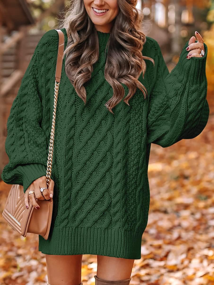ANRABESS Women Long Sleeve Oversized Cable Knit Chunky Baggy Loose Pullover Tunic Mini Sweater Dress 2024 Trendy Fall Outfits