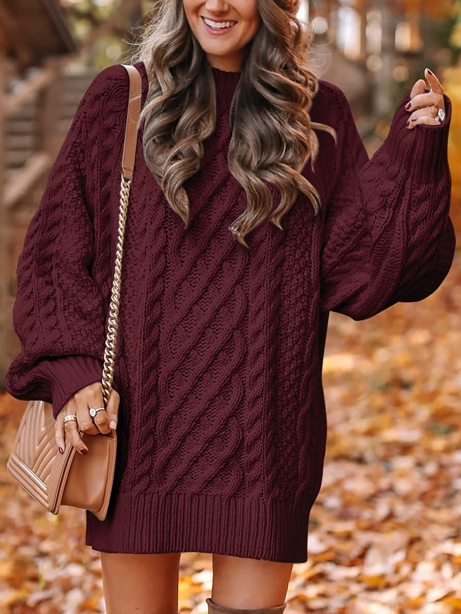 ANRABESS Women Long Sleeve Oversized Cable Knit Chunky Baggy Loose Pullover Tunic Mini Sweater Dress 2024 Trendy Fall Outfits