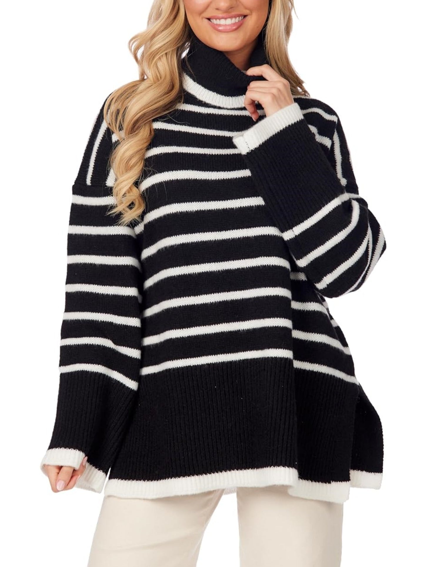 Women's Striped Turtleneck Oversized Sweater (Buy 2 Free Shipping)