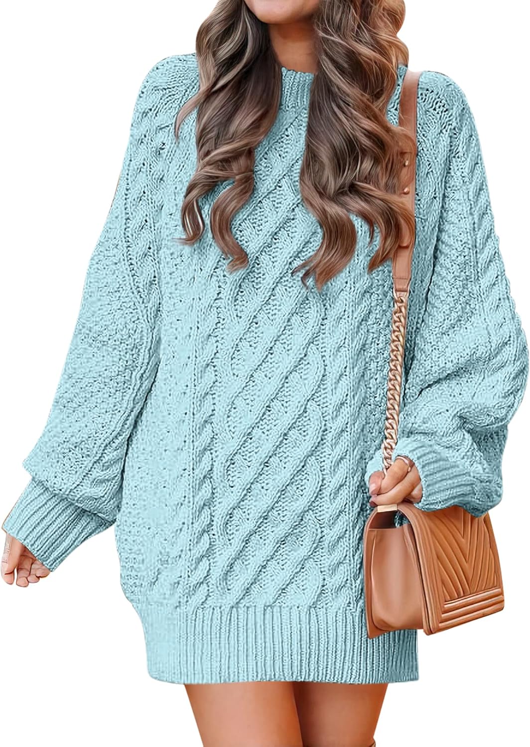 ANRABESS Women Long Sleeve Oversized Cable Knit Chunky Baggy Loose Pullover Tunic Mini Sweater Dress 2024 Trendy Fall Outfits