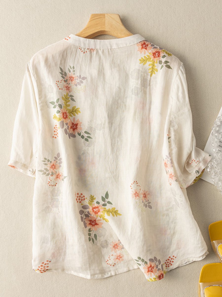 Cotton And Linen Art Retro Versatile Short Sleeved Shirt