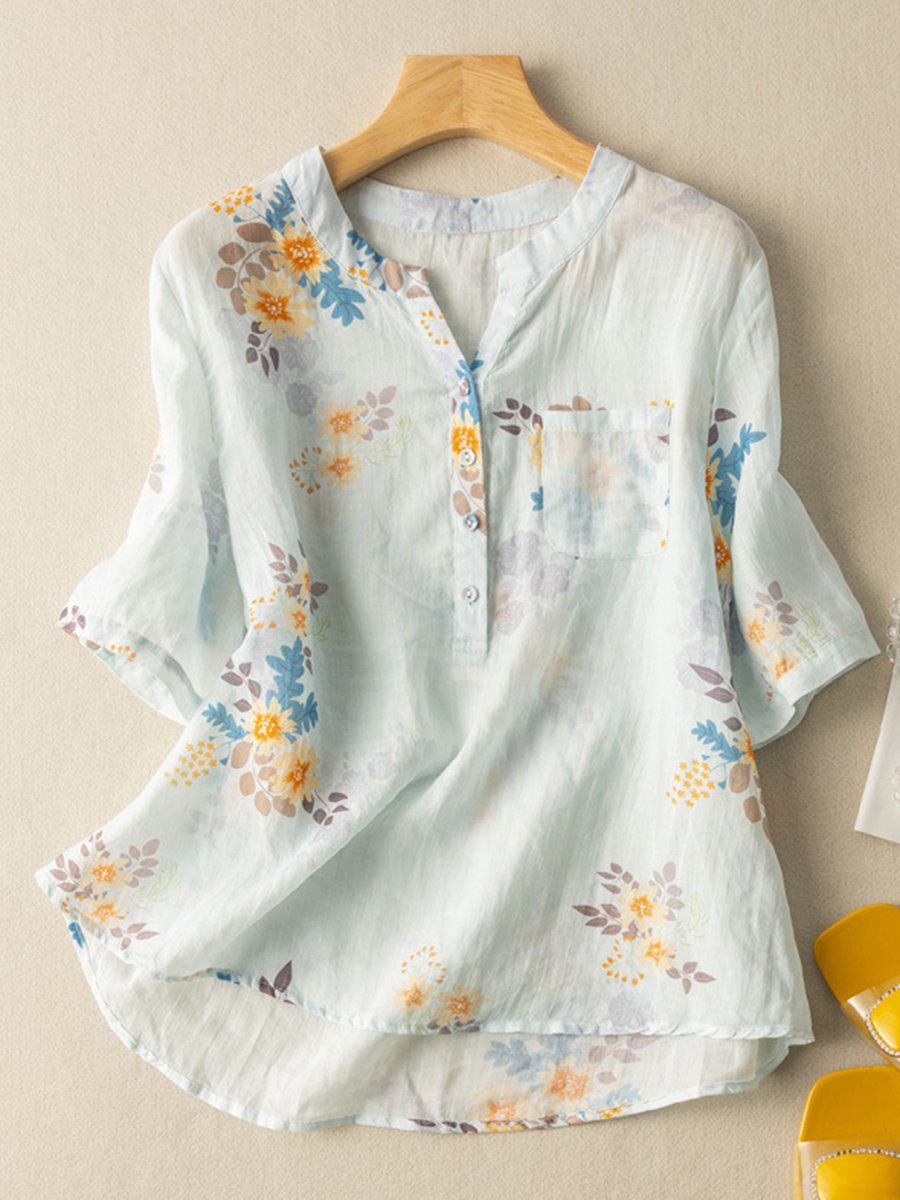 Cotton And Linen Art Retro Versatile Short Sleeved Shirt