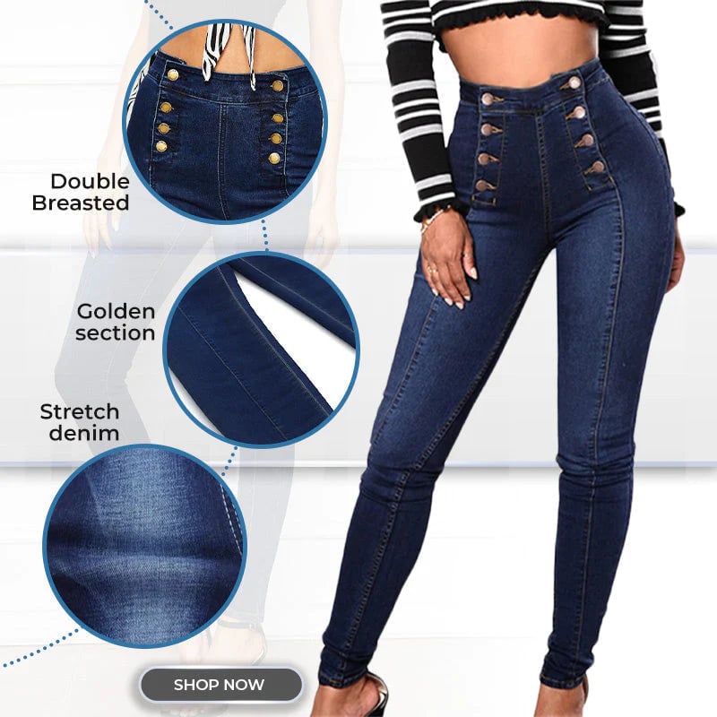 đź’ĄDouble Breasted High Waist Skinny Jeans