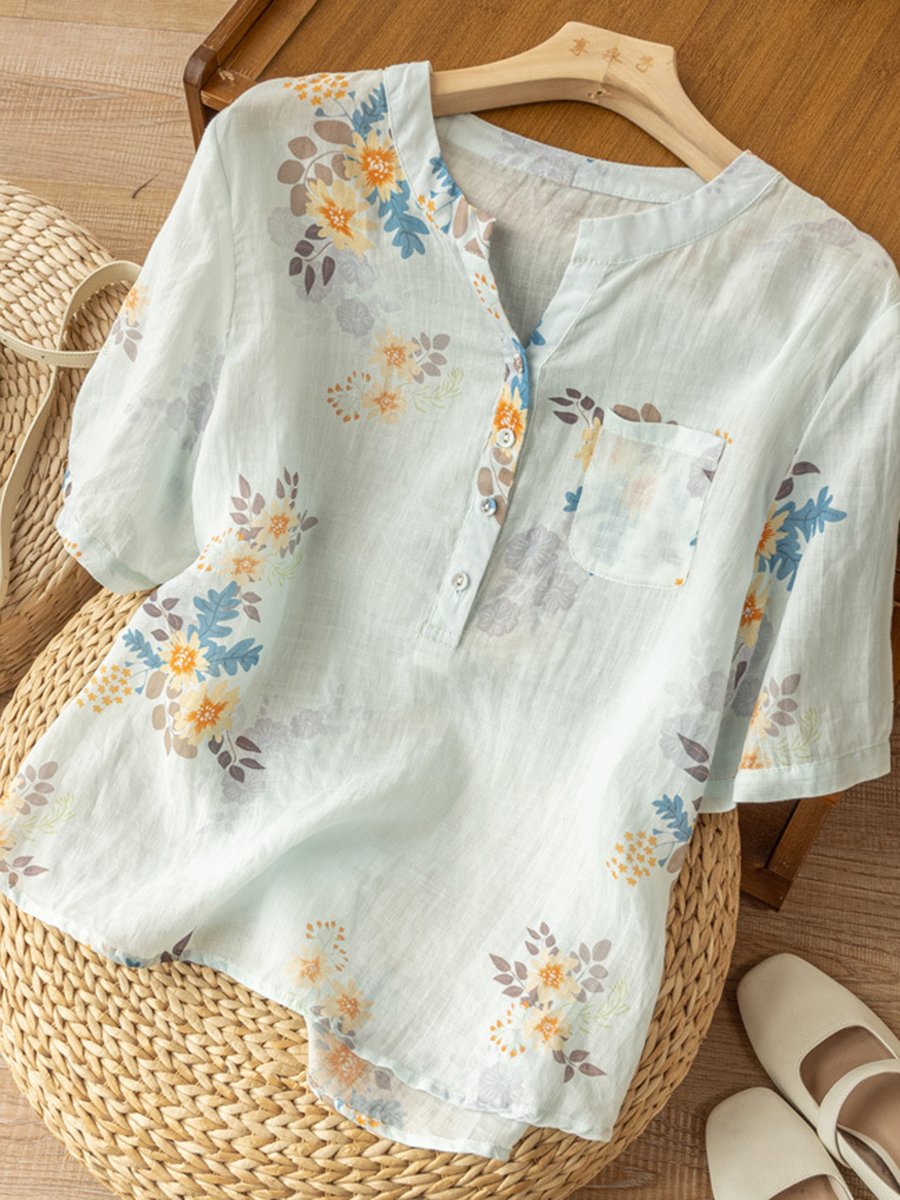 Cotton And Linen Art Retro Versatile Short Sleeved Shirt