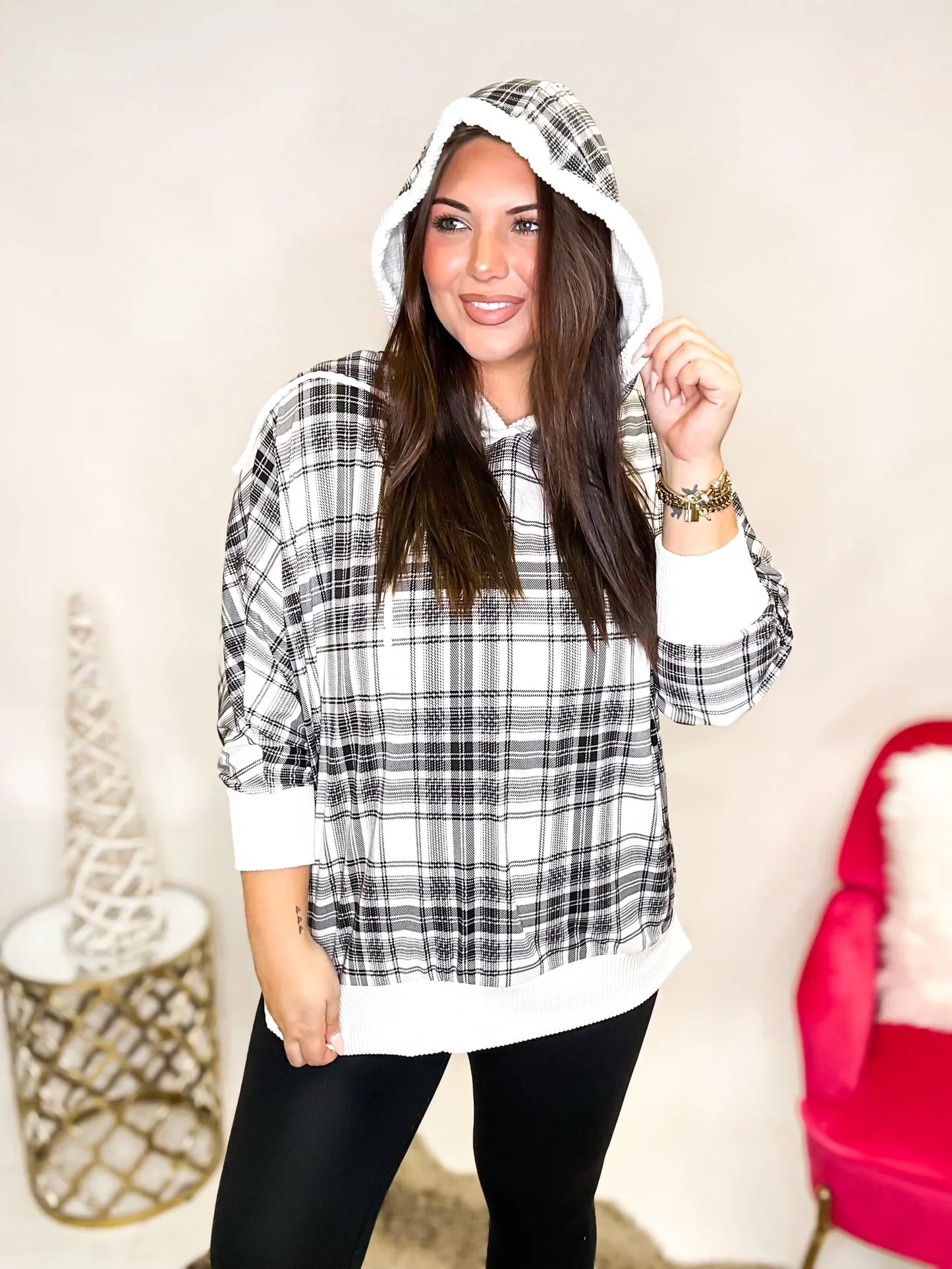 Women's 3/4 Sleeve Plaid Hoodie (Buy 2 Free Shipping)