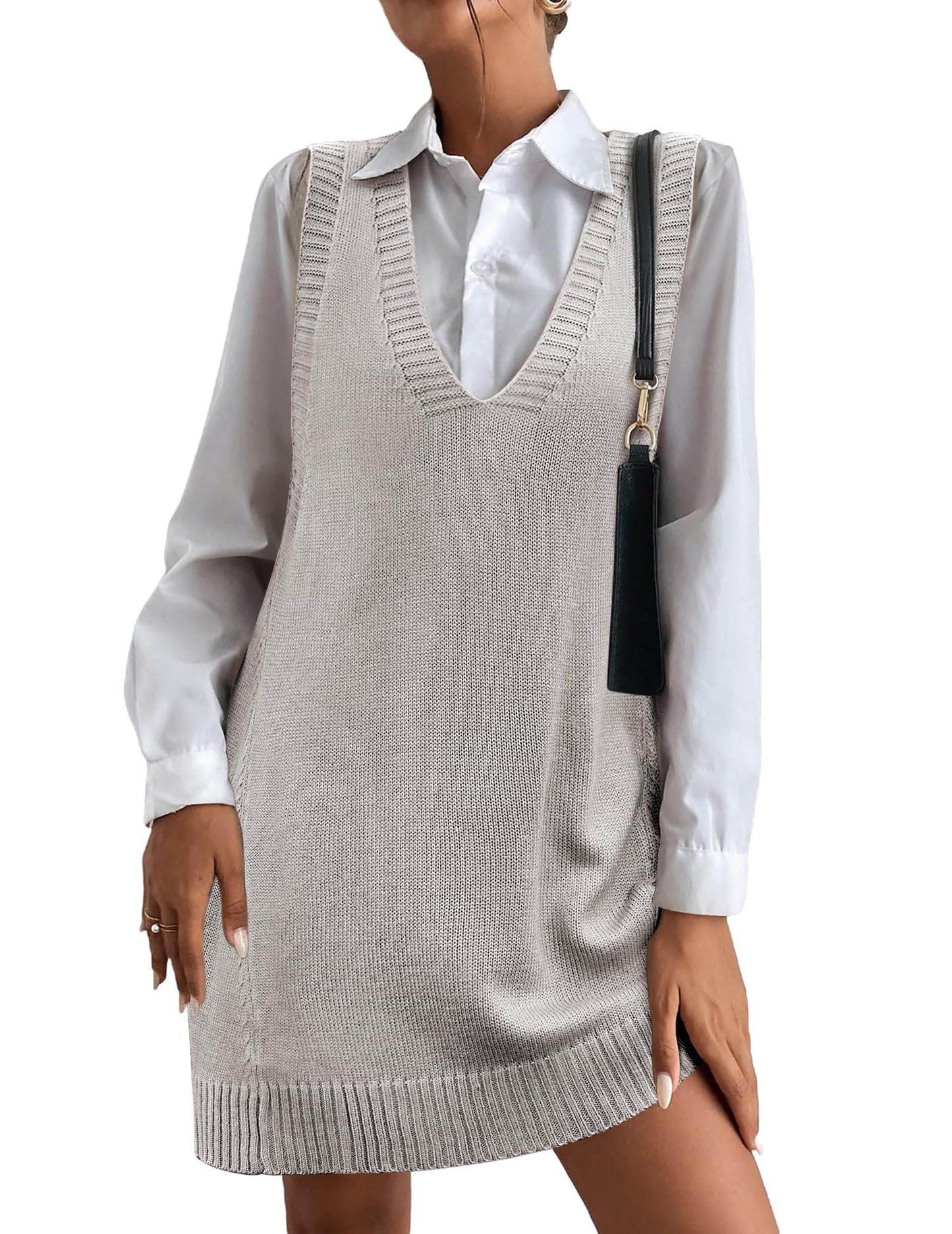 Women's V-Neck Sweater Vest Dress with Pockets (Buy 2 Free Shipping)
