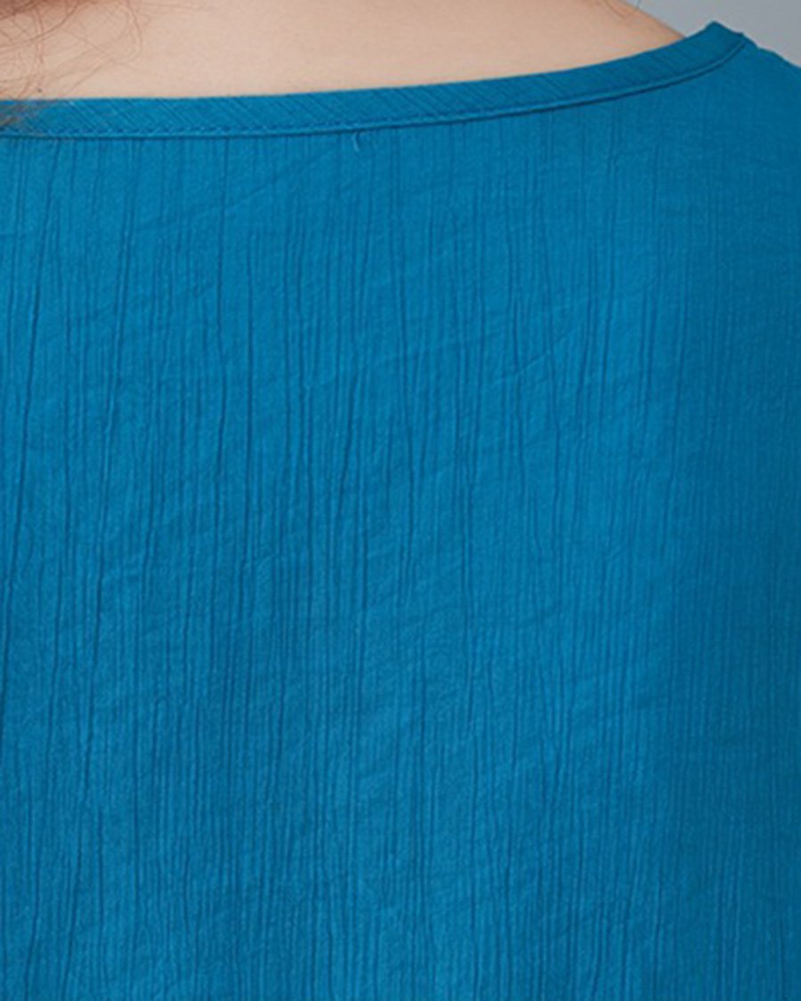 Cotton And Linen Irregular Round Neck Loose Casual Top