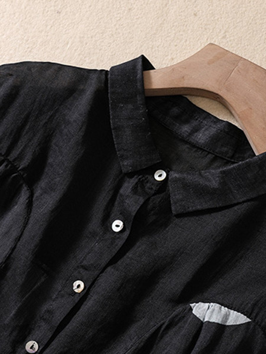 Cotton And Linen Lapel Polka Dot Vintage Loose Shirt