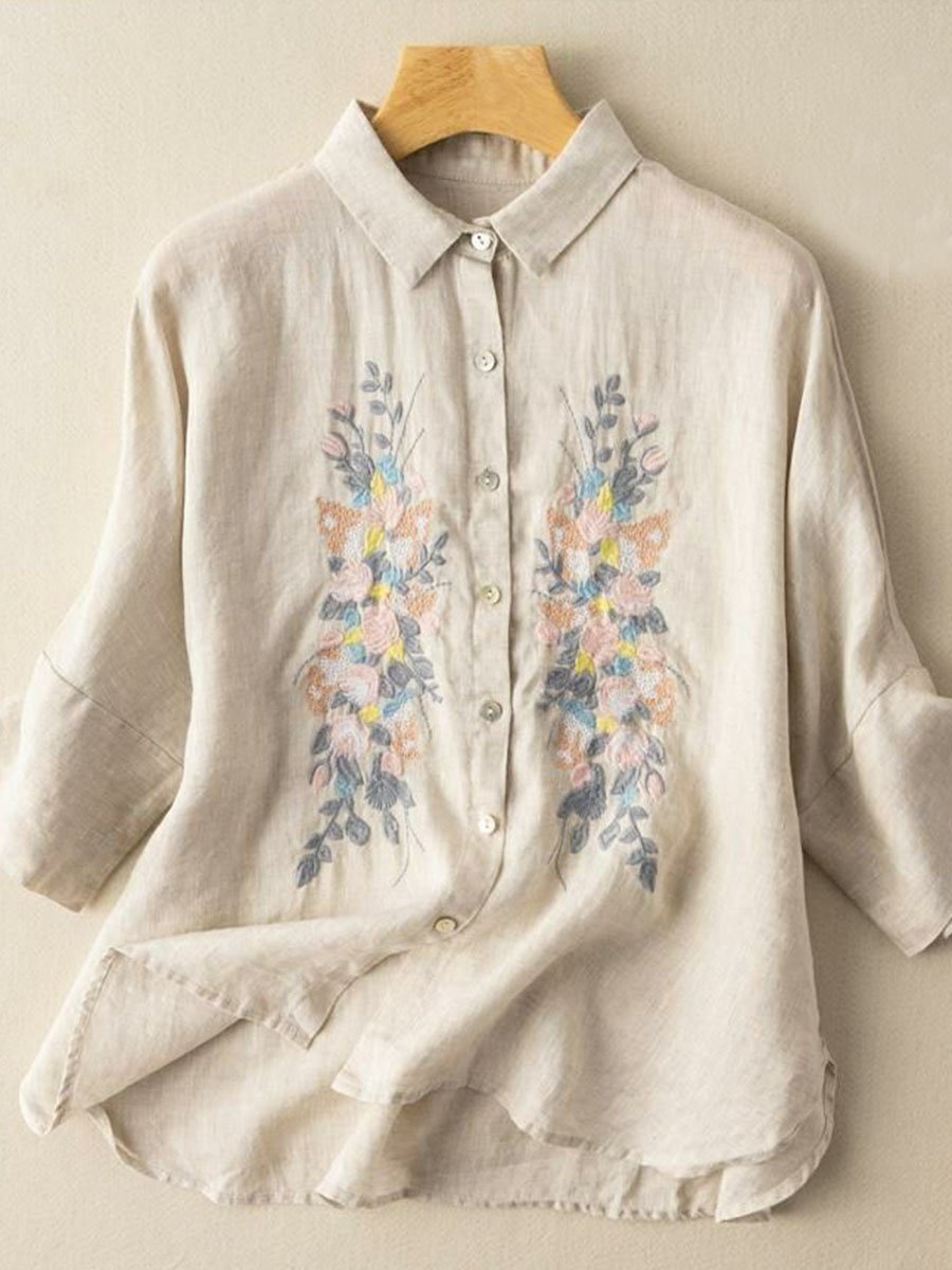 Cotton And Linen Art Retro Embroidered Top