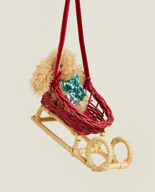RATTAN CHRISTMAS SLEIGH DECORATION
