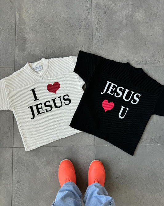 'I 💗 Jesus' print, high-quality texture, comfortable Knitted Jerseys