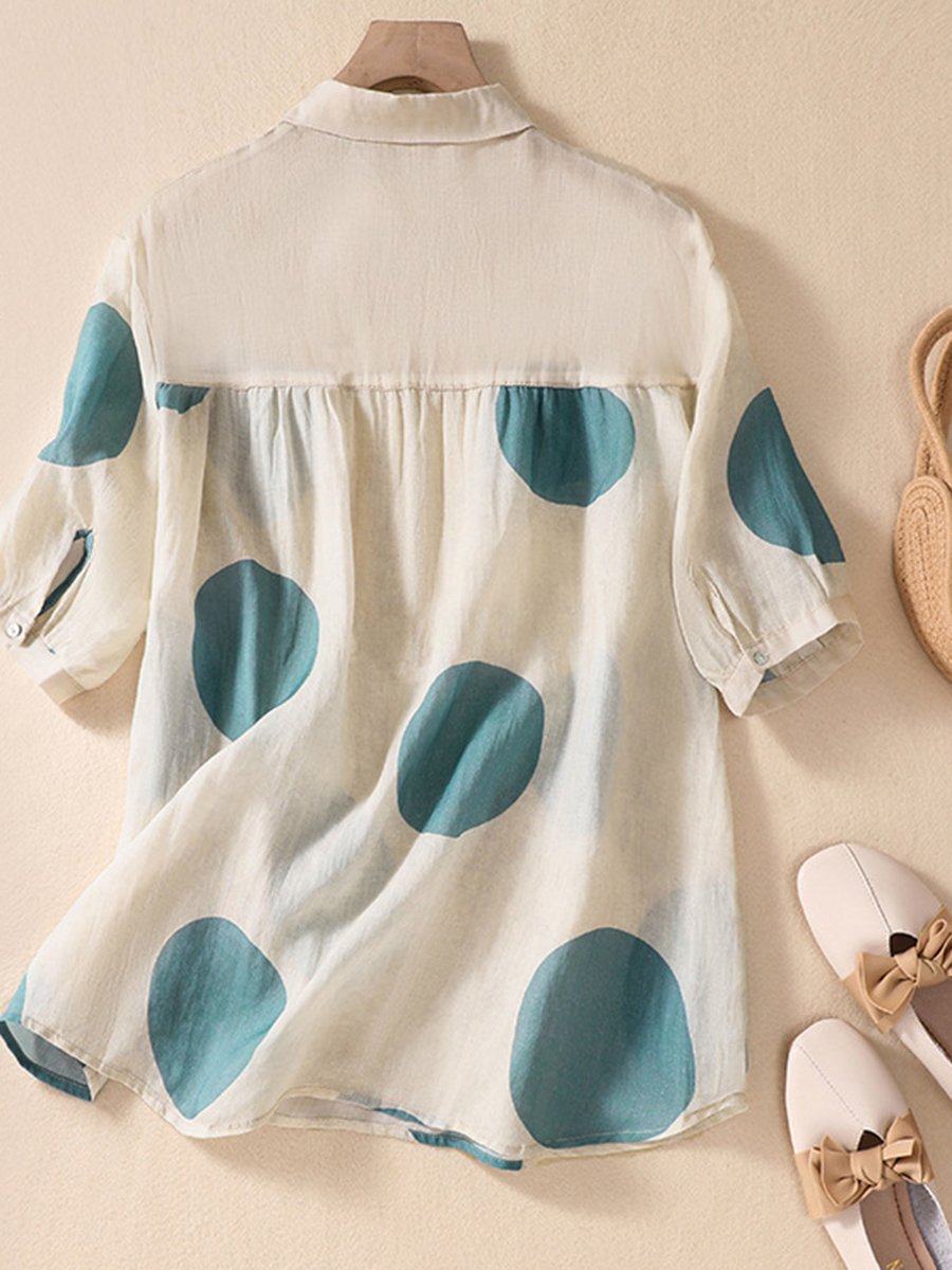 Cotton And Linen Lapel Polka Dot Vintage Loose Shirt
