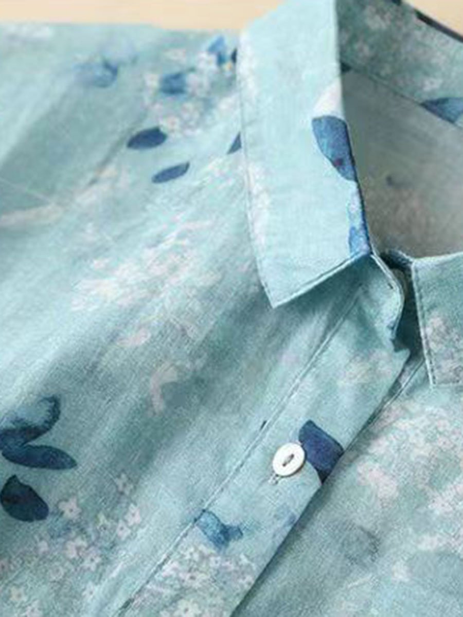Cotton And Linen Retro Printed Shirt