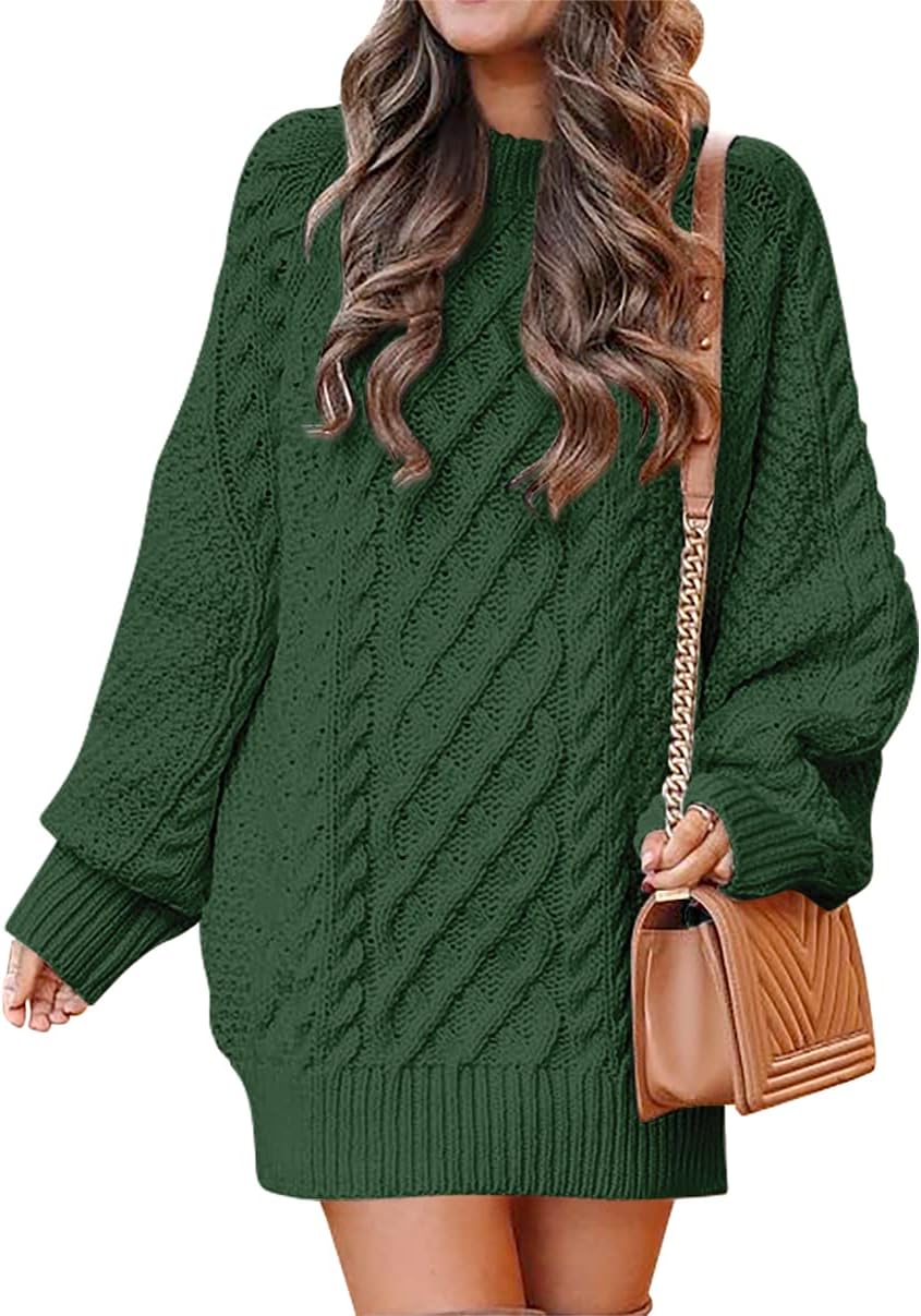 ANRABESS Women Long Sleeve Oversized Cable Knit Chunky Baggy Loose Pullover Tunic Mini Sweater Dress 2024 Trendy Fall Outfits