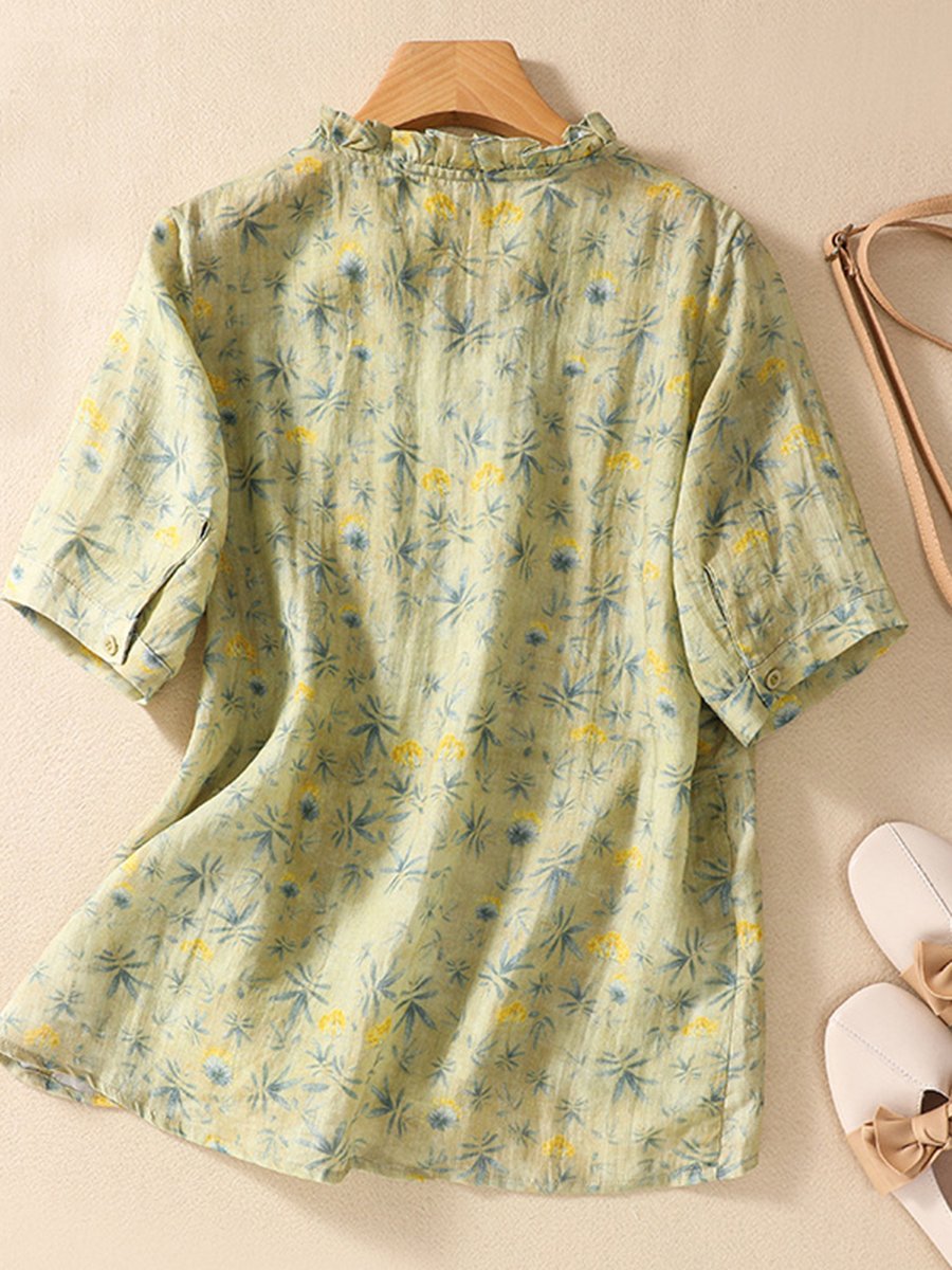 Cotton And Linen Lace Up Fungus Versatile Short Sleeve T-shirt