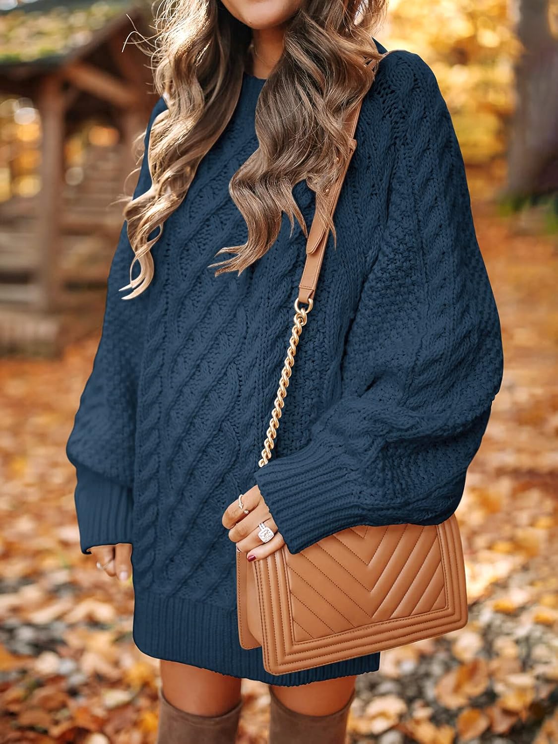 ANRABESS Women Long Sleeve Oversized Cable Knit Chunky Baggy Loose Pullover Tunic Mini Sweater Dress 2024 Trendy Fall Outfits
