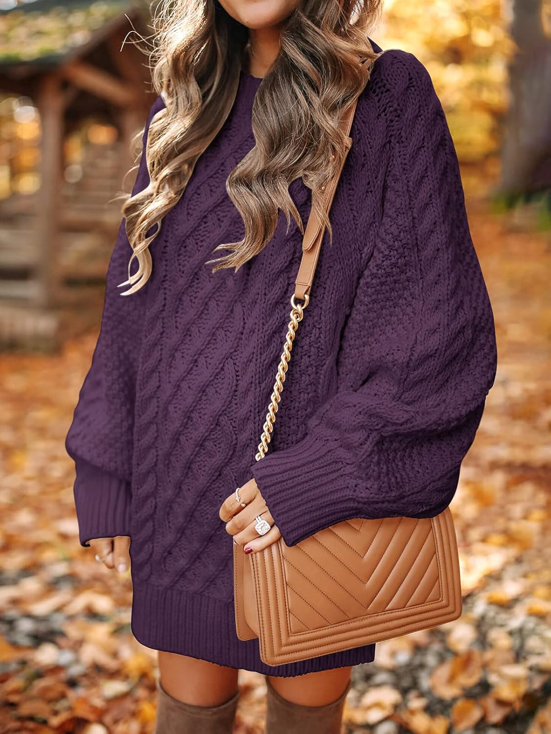 ANRABESS Women Long Sleeve Oversized Cable Knit Chunky Baggy Loose Pullover Tunic Mini Sweater Dress 2024 Trendy Fall Outfits