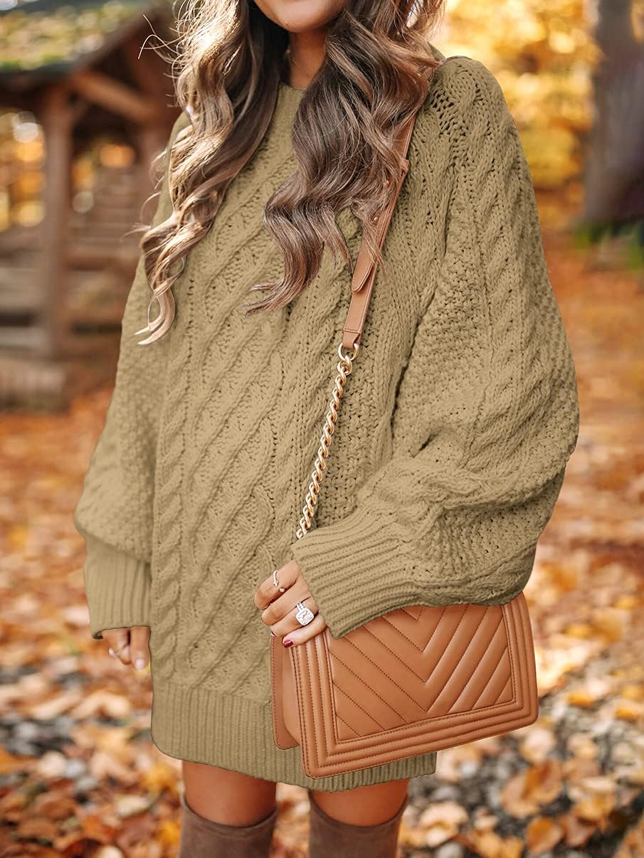 ANRABESS Women Long Sleeve Oversized Cable Knit Chunky Baggy Loose Pullover Tunic Mini Sweater Dress 2024 Trendy Fall Outfits