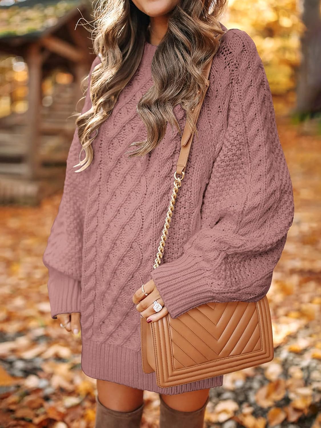 ANRABESS Women Long Sleeve Oversized Cable Knit Chunky Baggy Loose Pullover Tunic Mini Sweater Dress 2024 Trendy Fall Outfits
