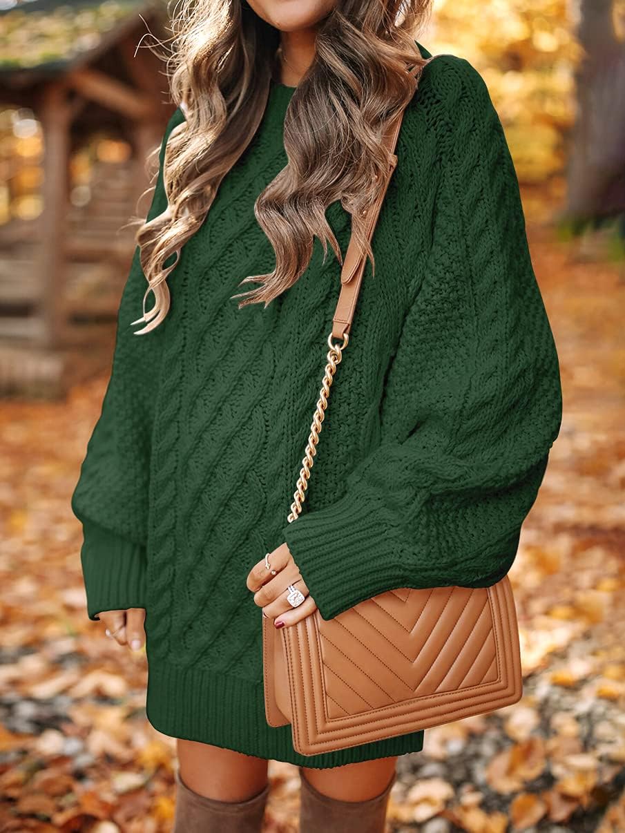 ANRABESS Women Long Sleeve Oversized Cable Knit Chunky Baggy Loose Pullover Tunic Mini Sweater Dress 2024 Trendy Fall Outfits