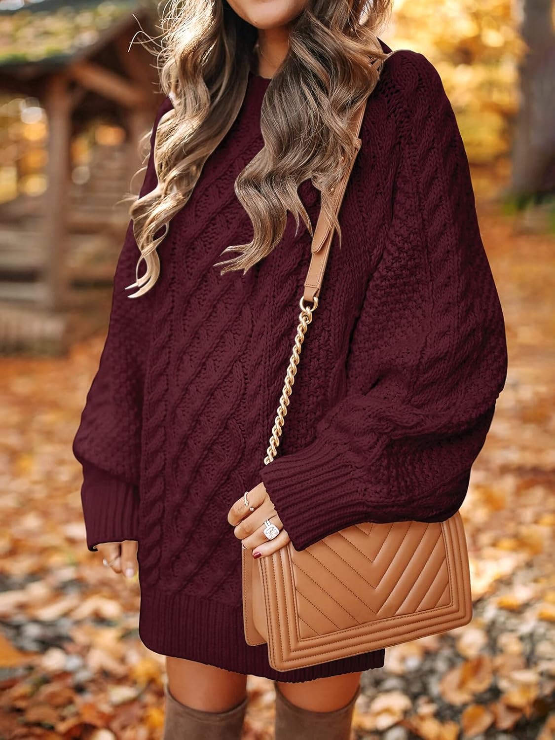 ANRABESS Women Long Sleeve Oversized Cable Knit Chunky Baggy Loose Pullover Tunic Mini Sweater Dress 2024 Trendy Fall Outfits