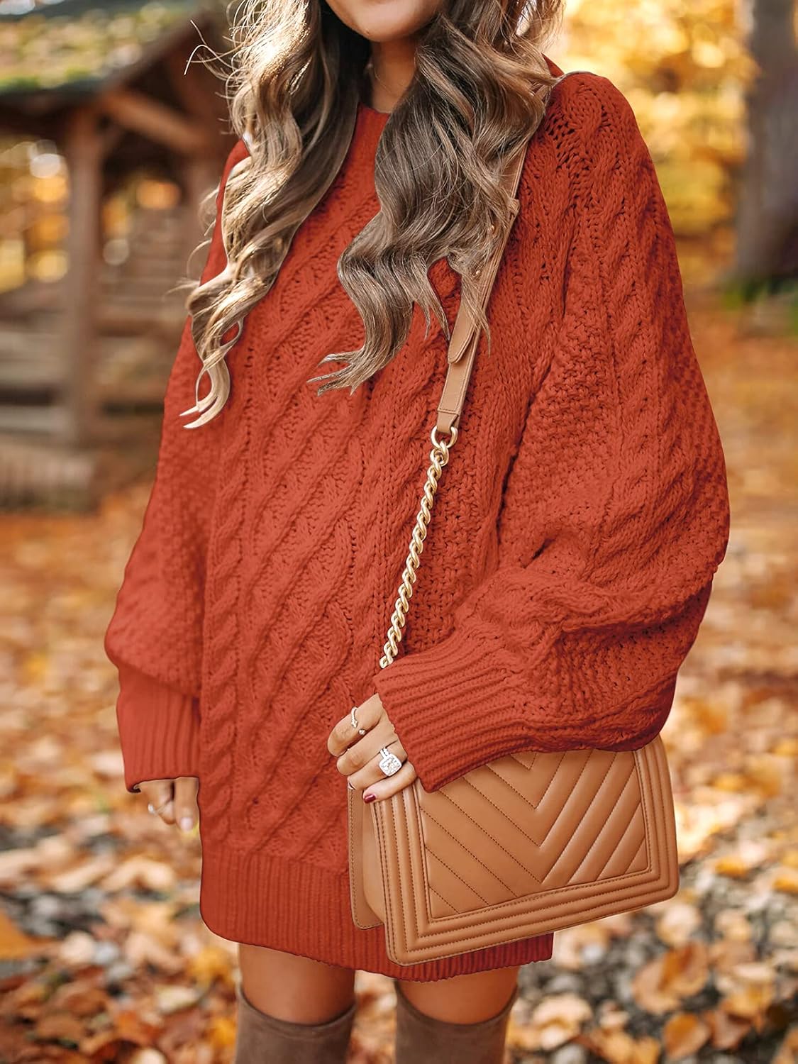 ANRABESS Women Long Sleeve Oversized Cable Knit Chunky Baggy Loose Pullover Tunic Mini Sweater Dress 2024 Trendy Fall Outfits