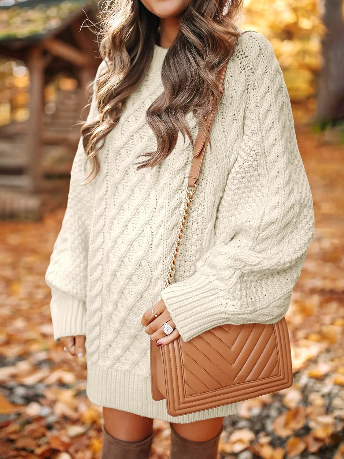 ANRABESS Women Long Sleeve Oversized Cable Knit Chunky Baggy Loose Pullover Tunic Mini Sweater Dress 2024 Trendy Fall Outfits