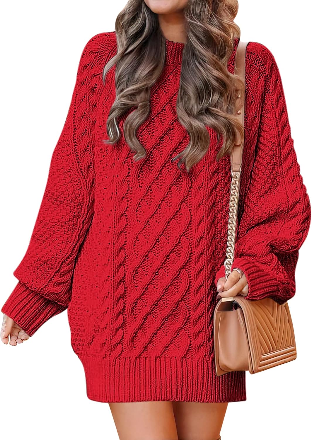 ANRABESS Women Long Sleeve Oversized Cable Knit Chunky Baggy Loose Pullover Tunic Mini Sweater Dress 2024 Trendy Fall Outfits