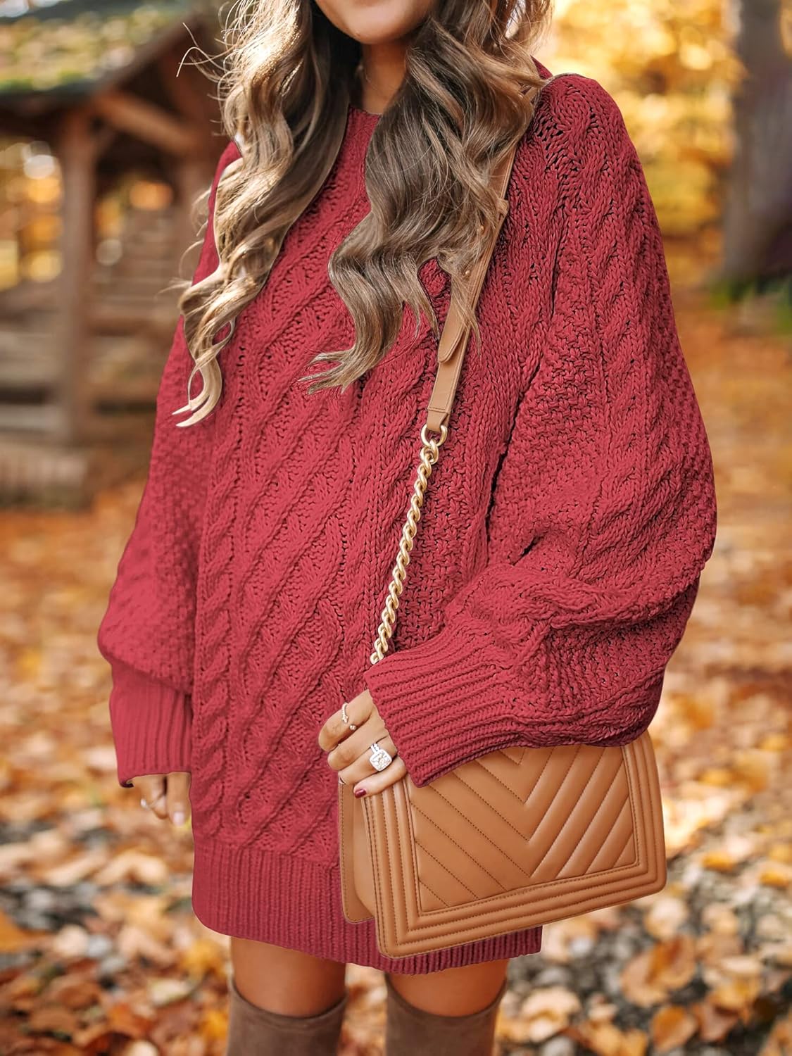 ANRABESS Women Long Sleeve Oversized Cable Knit Chunky Baggy Loose Pullover Tunic Mini Sweater Dress 2024 Trendy Fall Outfits