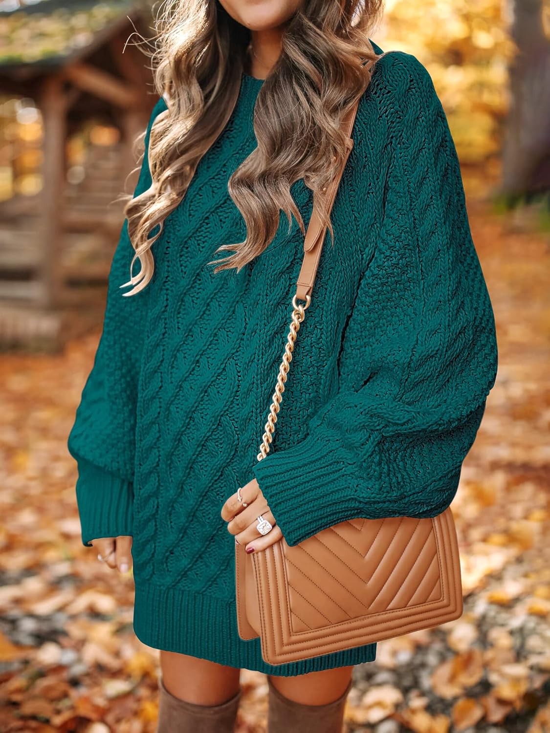ANRABESS Women Long Sleeve Oversized Cable Knit Chunky Baggy Loose Pullover Tunic Mini Sweater Dress 2024 Trendy Fall Outfits