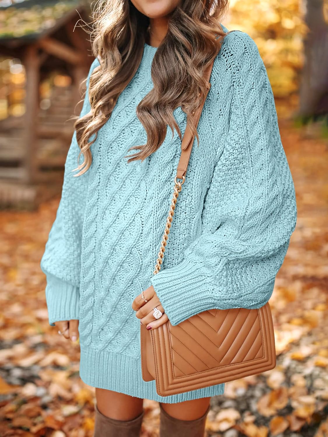 ANRABESS Women Long Sleeve Oversized Cable Knit Chunky Baggy Loose Pullover Tunic Mini Sweater Dress 2024 Trendy Fall Outfits