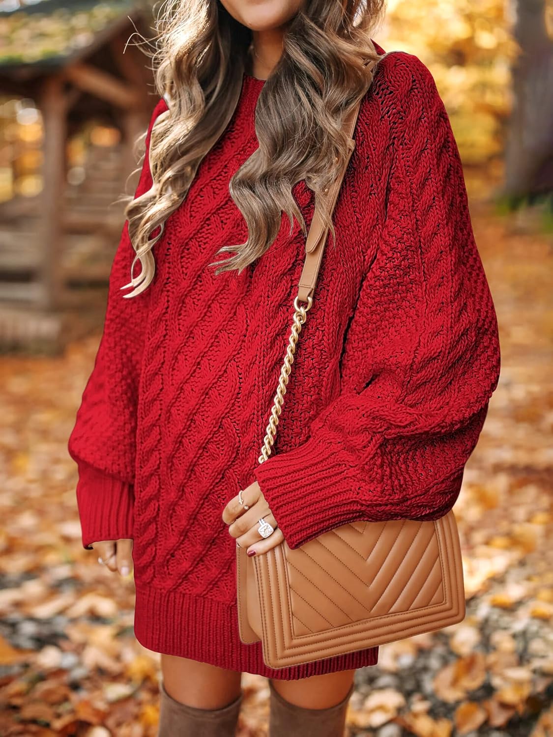 ANRABESS Women Long Sleeve Oversized Cable Knit Chunky Baggy Loose Pullover Tunic Mini Sweater Dress 2024 Trendy Fall Outfits