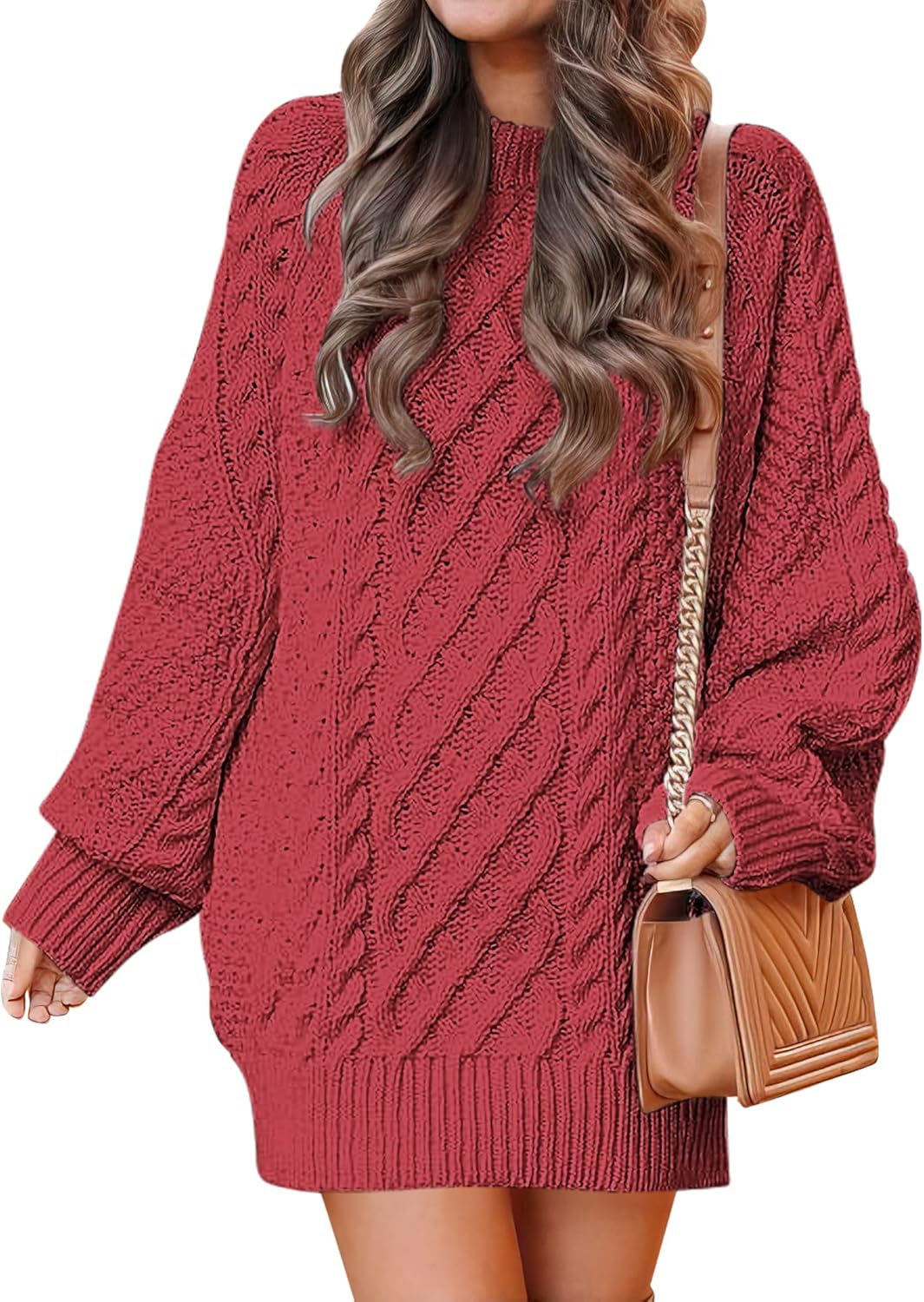 ANRABESS Women Long Sleeve Oversized Cable Knit Chunky Baggy Loose Pullover Tunic Mini Sweater Dress 2024 Trendy Fall Outfits