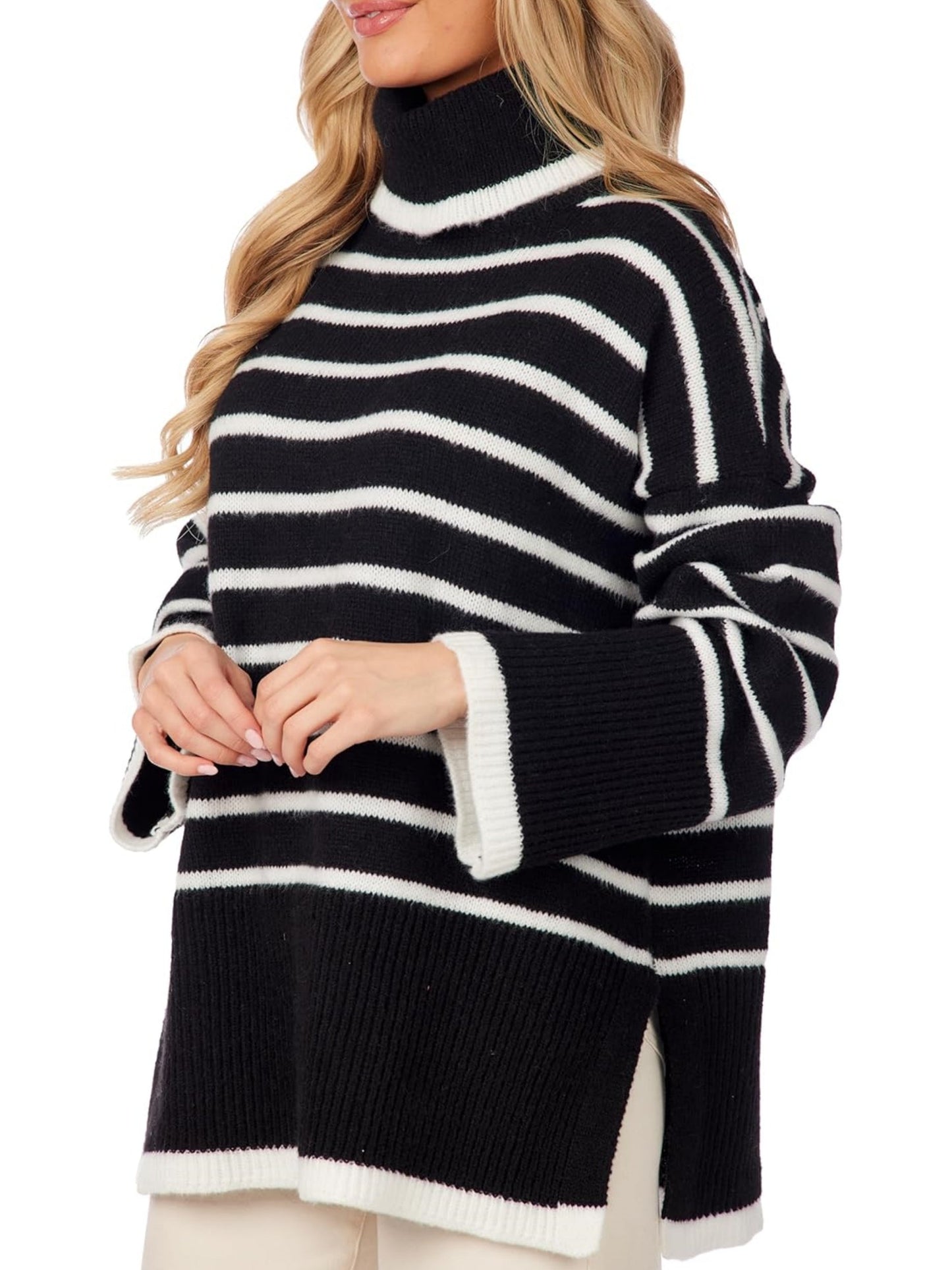 Women's Striped Turtleneck Oversized Sweater (Buy 2 Free Shipping)