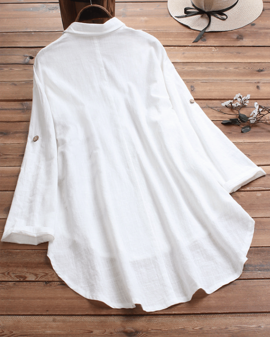 Cotton And Linen Irregular Printed Long-sleeved Lapel Shirt