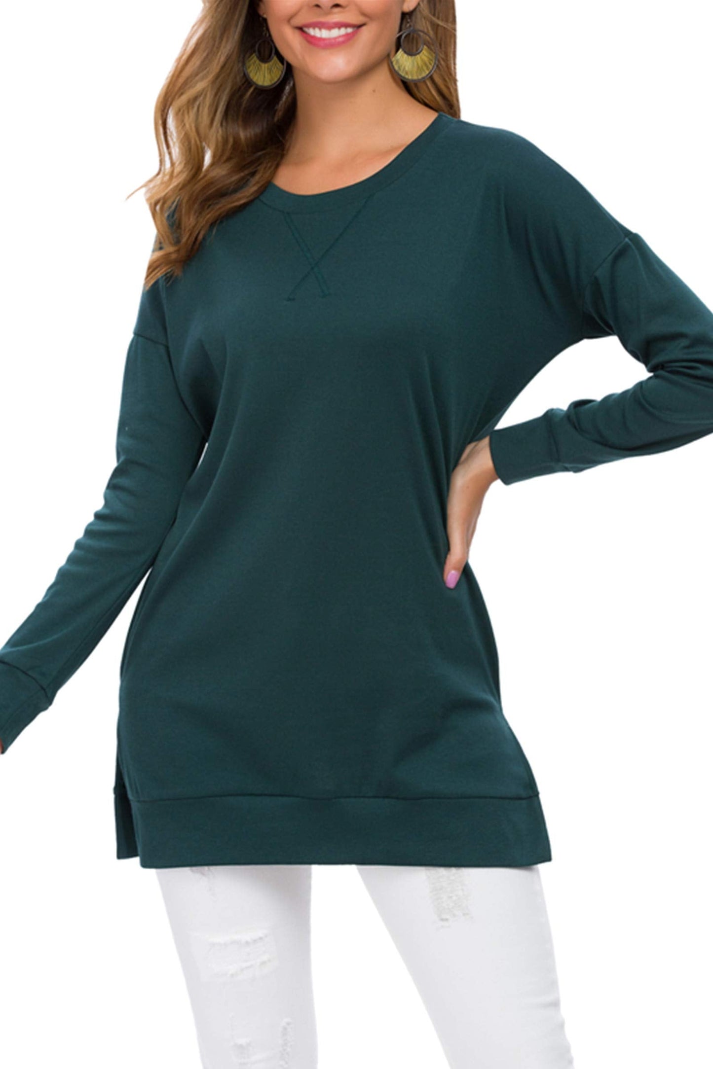 Christmas Sale 50% OFF - Women's Long Sleeve Side Slit Loose Tops (Buy 3 Free Shipping)