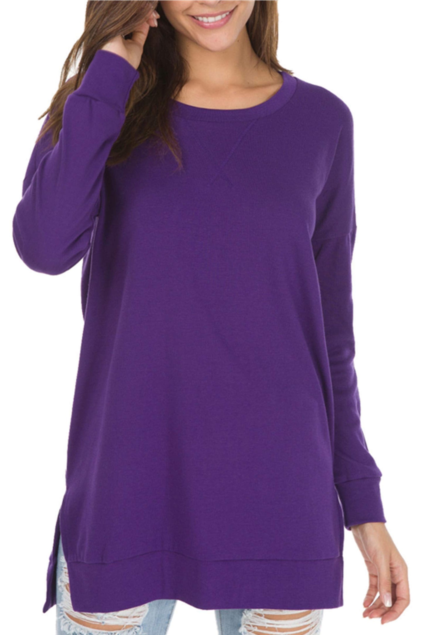 Christmas Sale 50% OFF - Women's Long Sleeve Side Slit Loose Tops (Buy 3 Free Shipping)