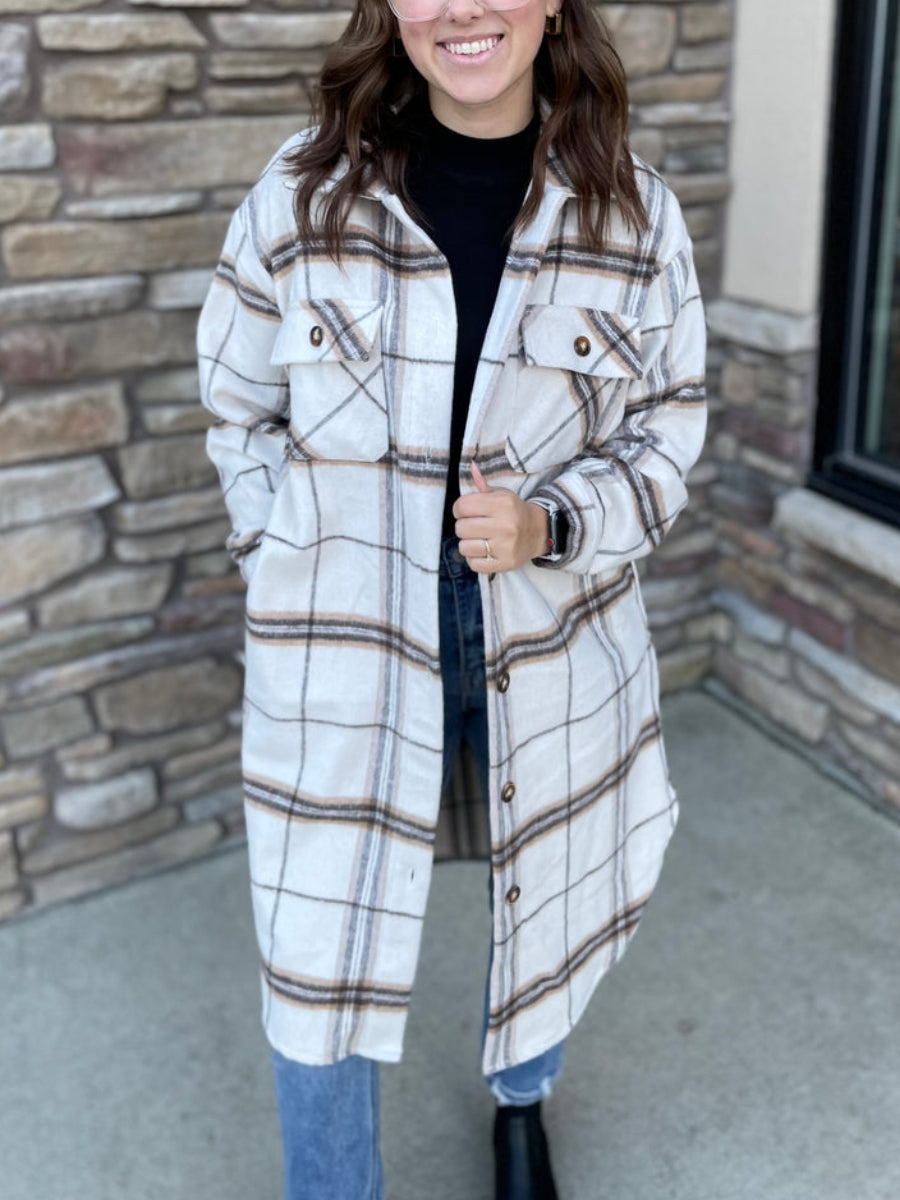 Women's Long Plaid Flannel Shirt Jacket (Buy 2 Free Shipping)