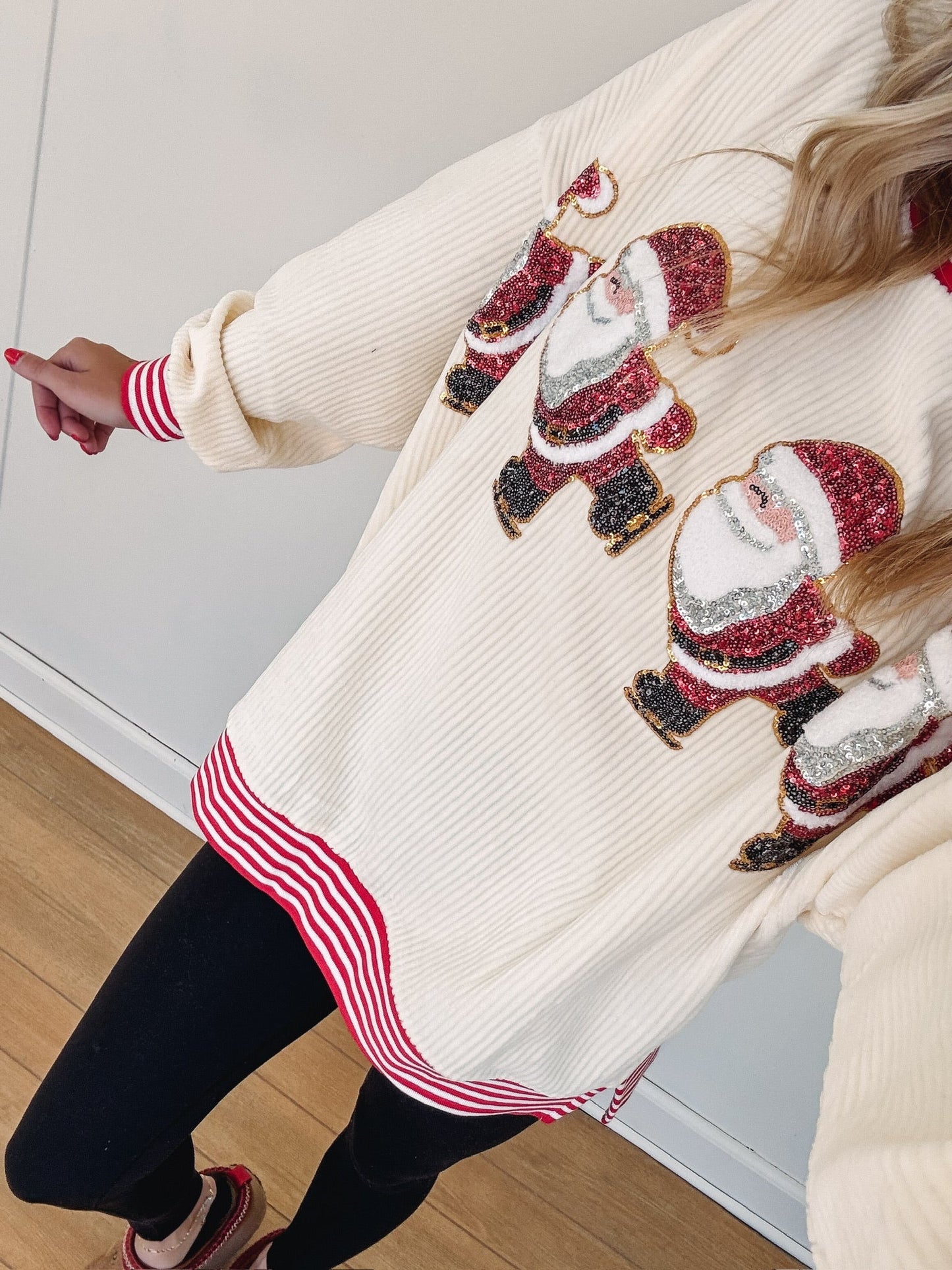 Women's Skating Santa Sequin Pullover (Buy 2 Free Shipping)