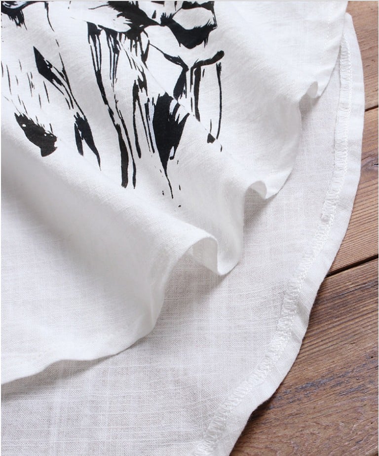 Cotton And Linen Irregular Printed Long-sleeved Lapel Shirt
