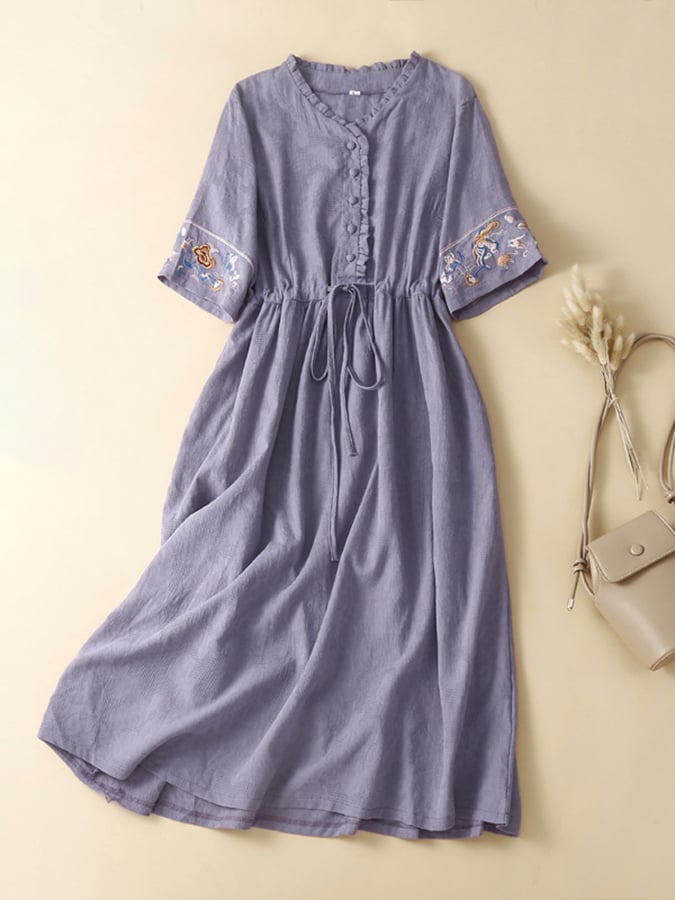 Cotton And Linen Long Loose Dress