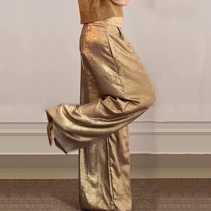 Casual Short-Sleeve Top & Wide-Leg Pants Two-Piece Suit