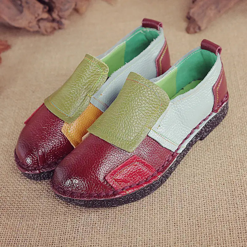 LetcloTM Colorful Stitching Leather Orthopedic Slip-On Shoes